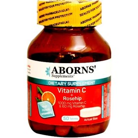 تصویر قرص ویتامین C 1000 میلی و رزهیپ ابورنز با طعم پرتقال 50 عدد Aborns Vitamin C + Rosehip 50 Tabs