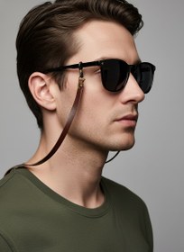 تصویر بند عینک چرمی مردانه - مشکی eyewear band