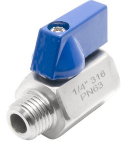 تصویر شیر بال ولو مینی نری/ مادگی ۳۱۶- دسته خروسکی pn64 - ۱ mini ball valve male/female npt 316- pn64 - 1000 wog ALFA