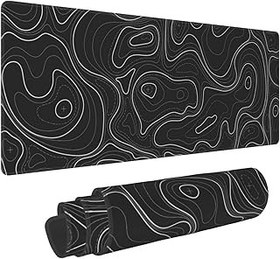 تصویر Topographic Contour XL Gaming Mouse Pad Extended Long Large Mousepad with Stitched Edges Laptop Desk Pad Computer Keyboard PC Mouse Mat Nonslip Rubber Base for Company Office Gamer (Black) 