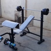تصویر دستگاه بدنسازی ۱۲کاره پروفیل ۶۰در۶۰ عرض 90 باست کامل وزنه دمبل هالتر 