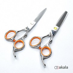 تصویر ست قیچی آرایشگری ۶ اینچ صیام مدل A-S60-3 Plus حلقه نارنجی 