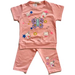 تصویر تیشرت و شلوارک دخترانه طرح پروانه - صورتی / سایز 45 Girls' T-shirt and Shorts Set – Butterfly Print