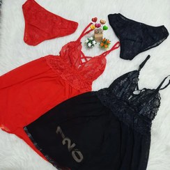 تصویر لباس خواب زنانه دلوین کد 120 سایز بزرگ قرمز و مشکی 