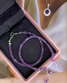 تصویر دستبند سنگ آمیتیست تراش جواهری Amethyst bracelet