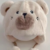 تصویر کلاه خز خرسی بنددار - کرم 