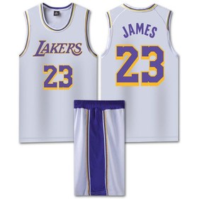 تصویر ست پیراهن بسکتبال بزرگسال و کودک لکرز برند kuying Lakers Jersey Basketball Jersey Adult Children's Set
