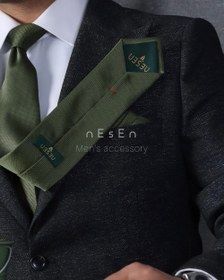 تصویر ست کراوات و دستمال جیب مردانه نسن | سبز زیتونی (ارتشی) آکسفورد (ساده) S2 