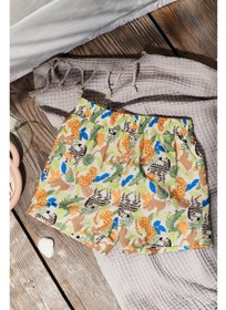 تصویر شلوارک کوتاه پسرانه طرح حیوانات، ترکیب رنگ سبز برند tchibo Kids Boy Animal Print Short, Green Combo