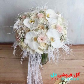 تصویر دسته گل عروس با ارکیده سفید 634 