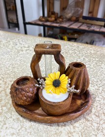 تصویر ست شمع سینی دفرمه طرح چوب 
