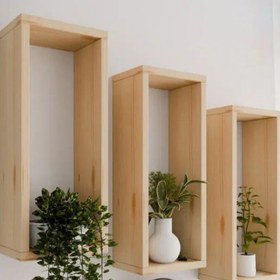 تصویر شلف دیواری چوبی پک ۳تایی Wooden wall shelf, pack of 3
