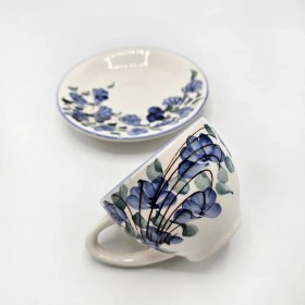 تصویر فنجون نعلبکی پامچال دست‌ساز 