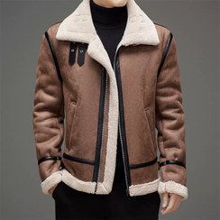 تصویر کاپشن چرم بوفالو کد 8801 - قهوه اي روشن / 2XL 