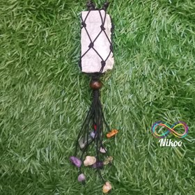 تصویر اویز سنگ نمک راف با مهره های هفت چاکرا 