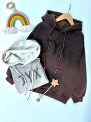 تصویر هودی نوجوان رنگ قهوه ای و طوسی 