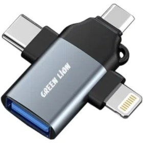 تصویر مبدل usb به microusb / usb-c / لایتنینگ گرین لاین مدل GN3in1OTG 