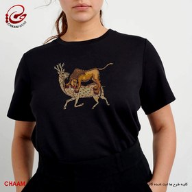 تصویر تیشرت هنری ایرانی با طرح صید منی شکار من گر چه ز دام جسته‌ای برند چام 1107 CHAAM persian tshirt Catch me, hunt me, even though you're a trap design 1107