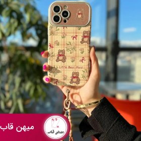 تصویر قاب گوشی آیفون خرس کوچولو شطرنجی بدون با آویز 