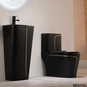 تصویر ست توالت فرنگی و روشویی لوکس مشکی طلایی مدل MG005 
