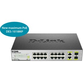 تصویر سوئیچ دی لینک 18 پورت با 16 پورت PoE مدل DES-1018MP D-Link 18-Port Fast Ethernet PoE Switches with 2 Gigabit Uplink Ports DES-1018MP