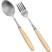 تصویر سرویس قاشق و چنگال ۱۲ پارچه دسته چوبی 