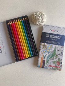 تصویر مداد رنگی ۱۲ رنگه جعبه فلزی 