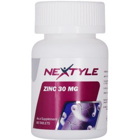 تصویر زینک 30 میلی گرم نکستایل 60 قرص Zinc 30mg Nextyle 60tabs