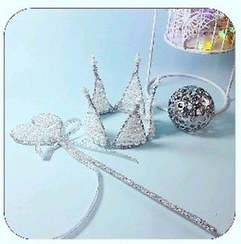 تصویر ست تاج پرنسسی و چوب دستی دخترانه - سفید set taj pranssi