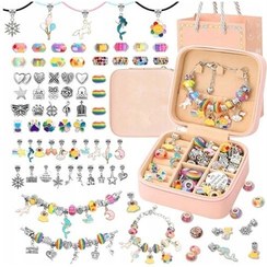 تصویر جعبه ساخت دستبند و گردنبند دخترانه همراه با بگ هدیه یونیکورن 