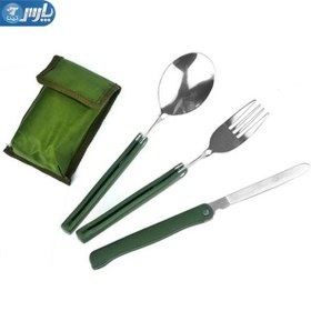 تصویر قاشق چنگال چاقو استیل تاشو stainless steel foldable camping spoon fork knife