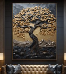 تصویر تابلو دکوراتیو درخت طلایی ترکیب هنری از طبیعت و مدرنیته 