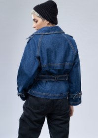 تصویر کت جین یقه انگلیسی آبی تیره Dark blue English collar denim jacket