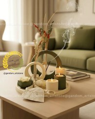 تصویر ست دکوری8 تیکه بهمراه شمع و گل خشگ 