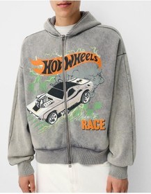 تصویر هودی زیپ دار برشکا اورجینال Bershka x HOT WHEELS 