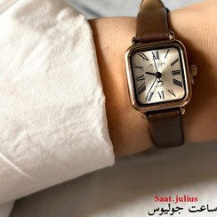 تصویر ساعت جولیوس زنانه چهار گوش بند چرم مدل JA-1414 - قهوه ای تیره JULIUS