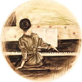 تصویر بشقاب دیوارکوب سفالی طرح دختر و پیانو کد D101-2 