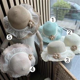 تصویر کلاه حصیری گل توری 18 ماه تا 6سال کد 206197 