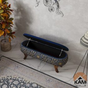 تصویر پاف نیمکتی نقش آکام چوب طرح سلین سایز 120 