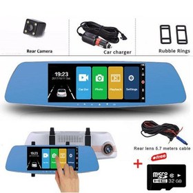 تصویر دوربین خودرو آیینه ای دو لنز تاچ مدل S13 Mirror Doual HD Touch Dual Lens Driving Recorder