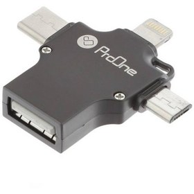 تصویر مبدل USB به MicroUSB / LIGHTNING / TYPE C پرووان مدل PCO04 PROONE USB to micro-Lightning-Type C adapter model PCO04