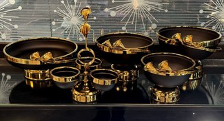 تصویر سرویس پذیرایی ۵ تکه لیلیوم رنگ مشکی طلایی 