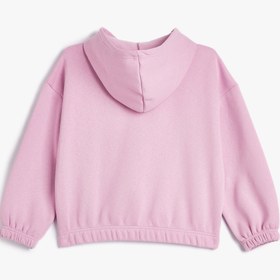 تصویر Kapşonlu Sweatshirt Şardonlu Kedi Baskılı Pul Payet İşlemeli Uzun Kollu 