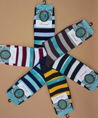 تصویر جوراب نخی ساق بلند طرح راه راه 