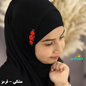 تصویر مقنعه گل دار ویسکوز قرمز مشکی کد 2203 