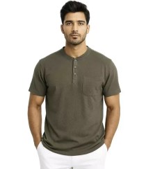 تصویر پیراهن لینن سه دکمه سبز 