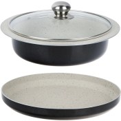 تصویر سه پارچه پیتزا و ته چین پزسایز کوچک عروس تفلون 