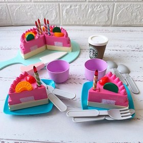 تصویر اسباب بازی کیک برشی ۳۸ تکه رنگ صورتی 