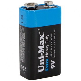 تصویر باتری کتابی Uni-Max Extra Heavy Duty 6F22 9V Uni-Max Extra Heavy Duty 6F22 9V Battery