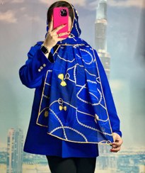 تصویر شال طرح دار آبی کاربنی 